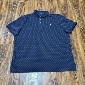 Ralph Lauren Polo Shirt Mens XL Blue Diamond Print Pony Stretch Mesh Classic Fit